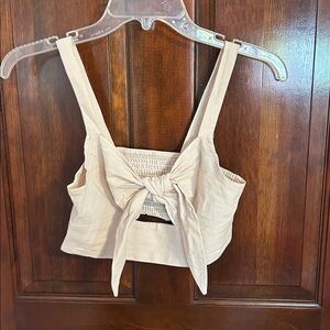 Chic Beige Tie-Front Crop Top and matching skirt